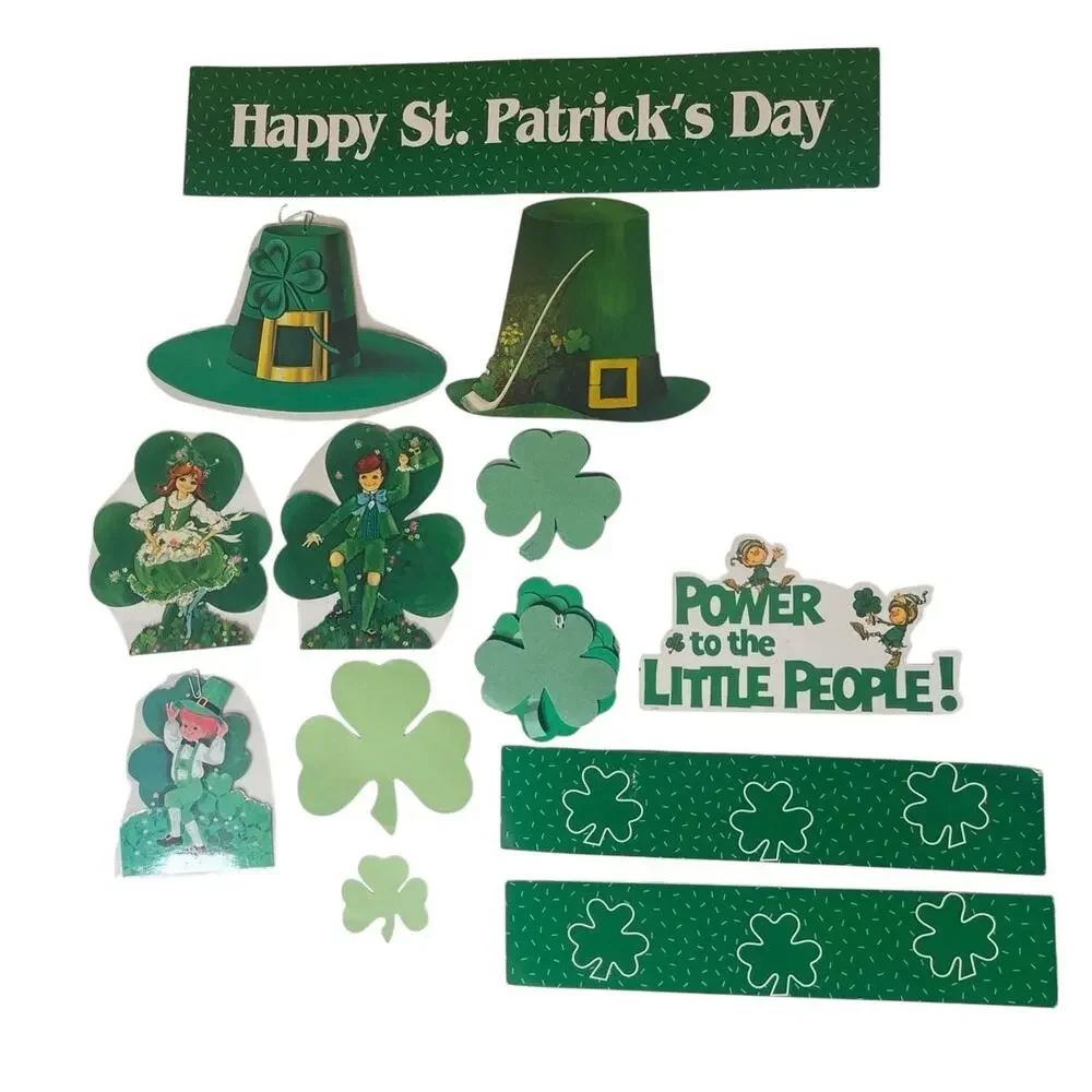 Vtg Cardboard Cut Out Cards St Patricks Day Irish Bulletin Board Decorations Lot